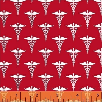 Calling All Nurses Fabric / Medical Yardage  / Windham 37306-4 Red / …