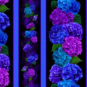 Hydrangea 11&quot; Stripe on Purple Fabric,  Midnight Bloom Hydrangea Floral by Timeless Treasures Flower Blender Material Yardage & Fat Quarters