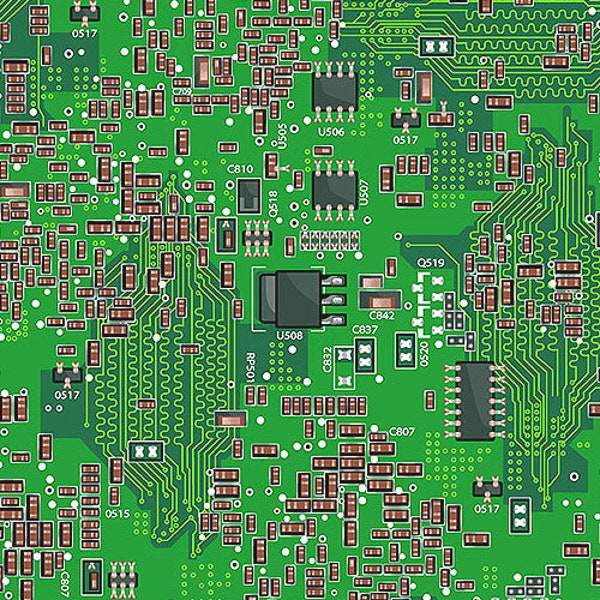 Computer Motherboard Fabric / Circuit Board Green Fabric by Kaufman 19089  Fabric / Yardage and Fat Quarters / Computer Science Fabric