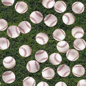 Baseballs on Green Grass Fabric / Sports Life 5 Robert Kaufman 19133-47 / Baseball Fabric by the yard / Fat Quarters and Yardage