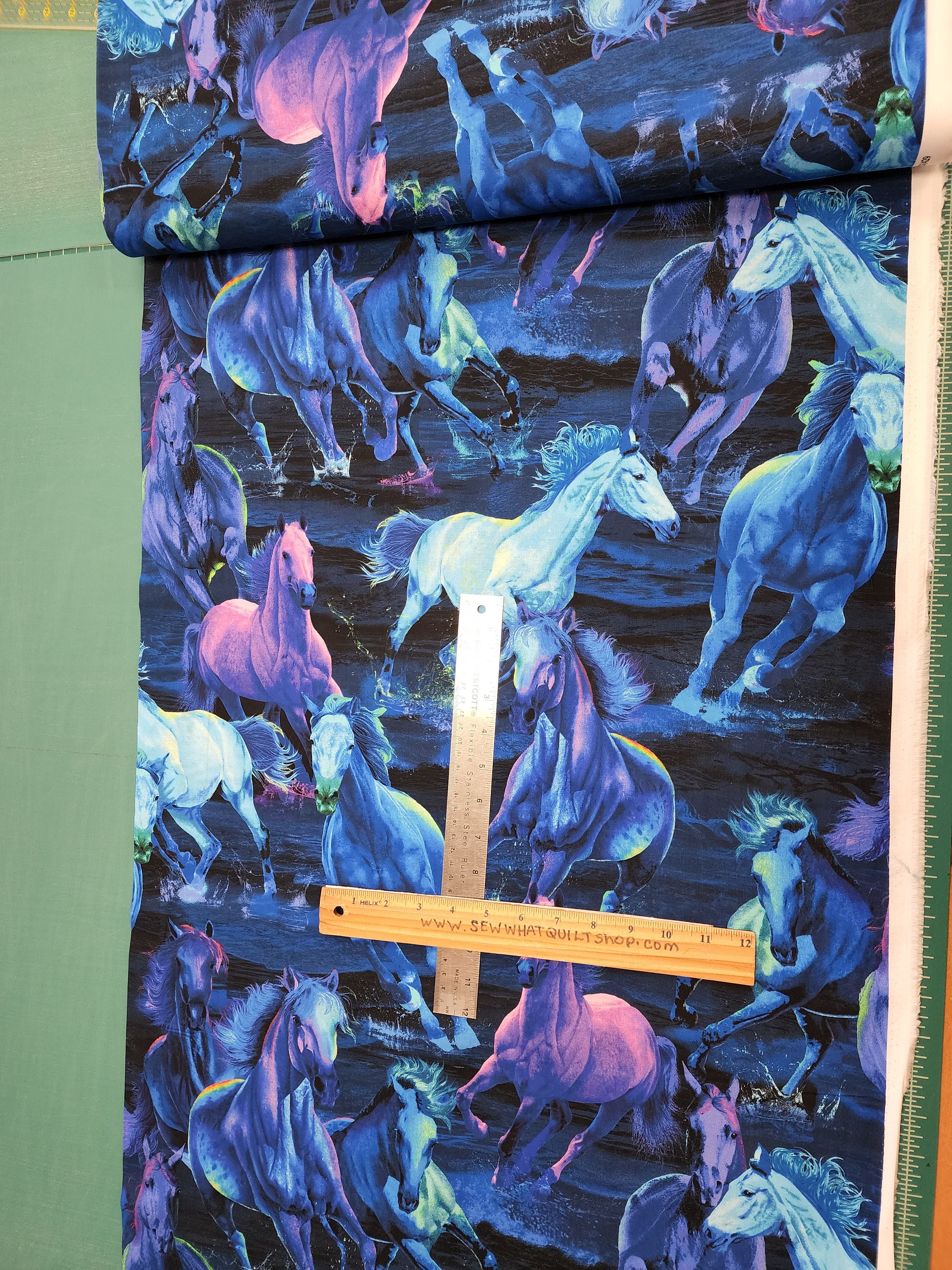 Horse Fabric / Wild Midnight Running Horses Blue Fabric by Etsy