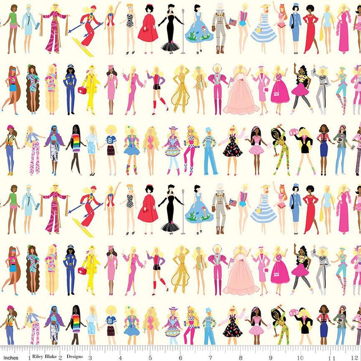 Barbie Doll Paper Dolls on Cream Fabric. World Barbie Movie Collection ...