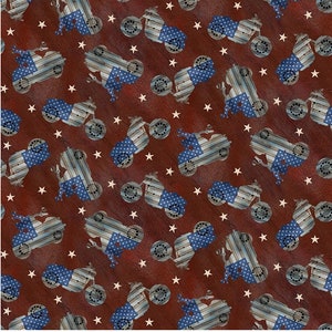 Motorcycle Fabric / Motorcycle Silhouettes American Flag on Red / Live to Ride Collection from Blank Quilting / Fat Quarter and Yardage