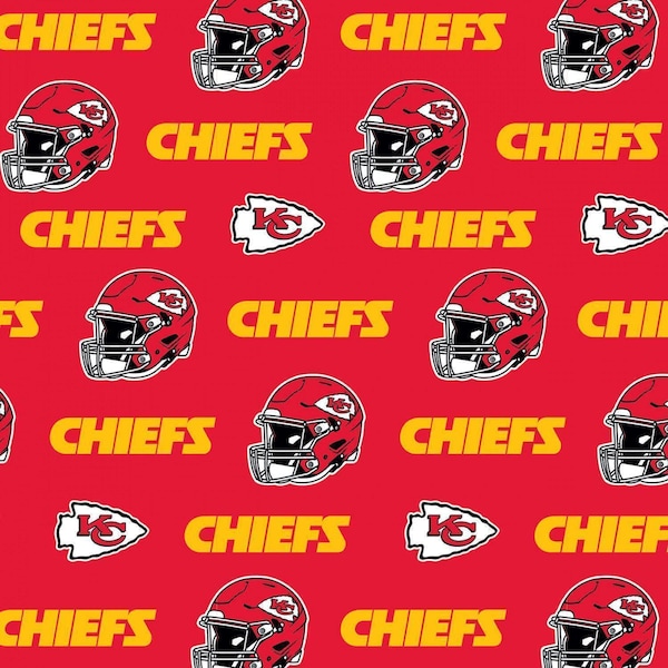 NFL Kansas City Chiefs Fabric / Licensed NFL Cotton Fabric from Fabric Traditions 58" Wide / Football Fabric by the yard