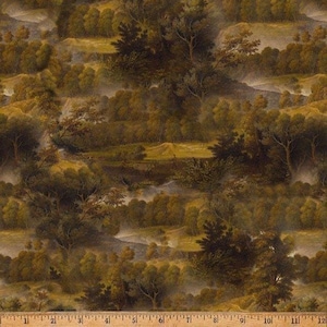 Tyg "Hills Scenic Trees", tyg "Around the Ferns" från Hoffman Fabrics, Blender Landscape Butterfly & Flower Yardage, material, Fat Quarters