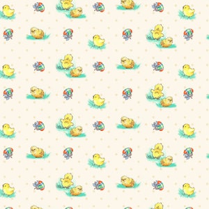Easter Fabric, Cream Chick and egg, Bunny Tails from Henry Glass Easter Fabric by the yard & Fat Quarters available