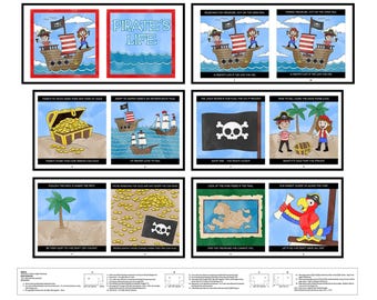 May include: A multi-page children's book titled Pirate's Life featuring illustrated scenes of cartoon pirates, ships, treasure chests filled with gold coins, a skull and crossbones flag, a treasure map, and a parrot holding a scroll.