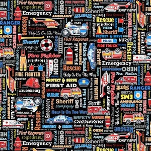 Save the Day Words Glows In The Dark Fabric / First Responder Fabric, Save the Day by Kanvas Studio