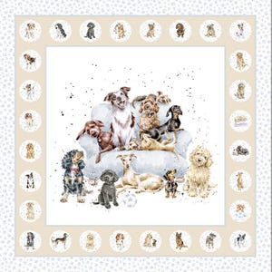 Dog Panel 27&quot; on Cream Whiskers and Paws by Hannah Dale for Maywood Studios  sold by the panel