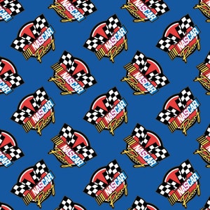 Nascar Racing Fabric / Retro Racing Nascar on BlueFabric / NASCAR Race Car Fabric by Camelot Fabrics, Yardage & Fat Quarters Available