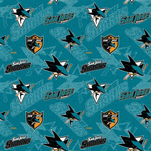 NHL Hockey San Jose Sharks Tone on Tone Cotton Fabric / Face Off Cotton Fabric by the yard / Sykel San Jose Sharks Fat Quarters & Yardage