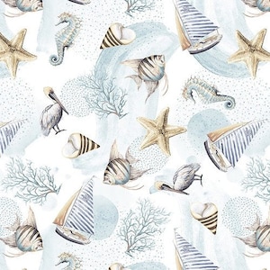 Ocean Oasis Sailboats Ivory - Patricia Pinto - PER QUARTER METRE Ocean Oasis Sailboats Ivory - Patricia Pinto - PER QUARTER METRE