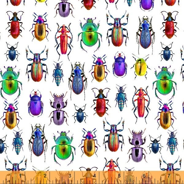 Beetles on White Fabric by the yard / Insects and Bug Jars / You Bug Me from Windham Fabrics bugs Yardage & Fat Quarters Available