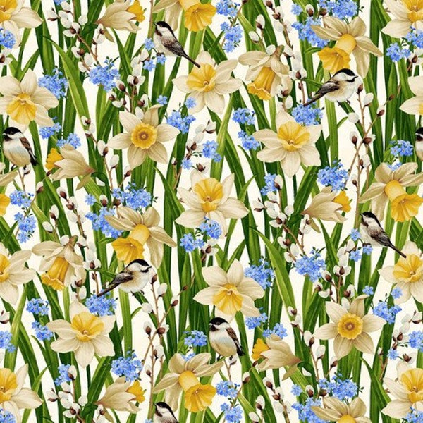 Daffodil Allover Floral Fabric Nature's Affair Collection by Henry Glass, Floral Blender Fabric Yardage & Fat Quarters