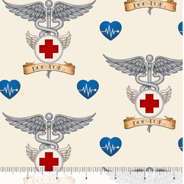 What The Dr Ordered Doctor Symbol Fabric by the yard from QT Fabrics, Military, Police, Fire, Medical First Responder, QOV Collection