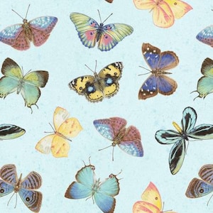 Butterflies on Blue Fabric / Pink Paradise Butterflies Monarch by Henry Glass Butterflies Yardage and Fat Quarters