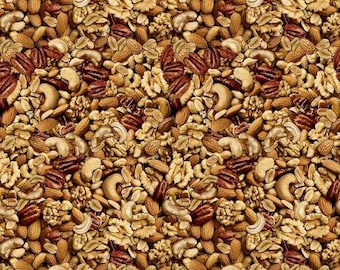 Shell Peanuts Fabric Mixed Nuts Food / Ale Hauskollektion von Benartex / Snack Peanut Fabrics Mixed Nuts Yardage und Fat Quarters