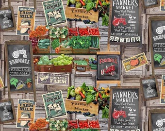 Farmall Farm to Table Farmer's Market Cream by Sykel Enterprises Yardage / Farmall Show Fabric / Tractor Fabric By The Yard & Fat Quarters