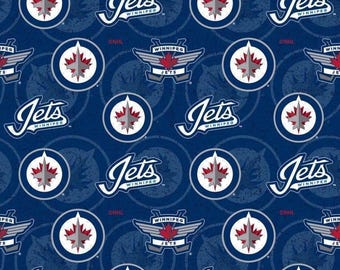 NHL Hockey Winnipeg Jets stof / Face Off katoenen stof op maat gesneden / Gelicentieerde Sykel Hockey Fat Quarters & Yardage