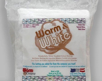 Queen Size Batting, Warm And White Queen Size 100% Cotton 90x108" Batting by Warm Company, Sold by the Package /  Quilting & Sewing Supplies