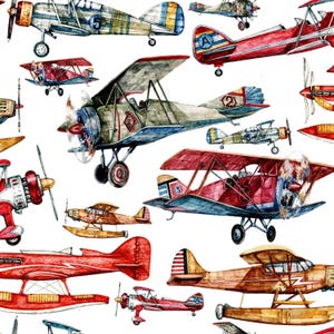 Airplanes Fabric on White Fabric, First in Flight by 3 Wishes / Vintage Air Show Theory of Aviation / Fat Quarter & Yardage available