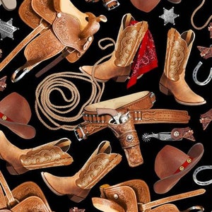Cowboy Accessories Fabric / Wild Wild West Cowboy Western Boots from Timeless Treasures Yardage  Western Fabric by the yard & Fat Quarters