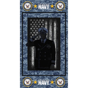 Navy Fabric Panel / Military, Police & Fire Department Collection / Sykel Quilting Panels Fabric / 22" Navy Fabric Panel
