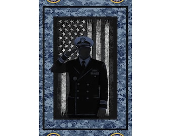 Panel de tela azul marino / Colección para militares, policías y bomberos / Paneles de tela para acolchado Sykel / Panel de tela azul marino de 22"