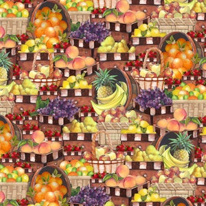 Fruit For Thought Fruits in Baskets Fabric by Blank Quilting, Food Fabric by the yard and Fat Quarters