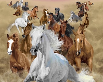 Panel de tela con caballos al galope, 24 x 44 pulgadas, para edredón de caballos, de Timeless Treasures