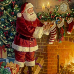 Santa By The Fireplace / A Nostalgic Christmas Country Christmas 36&quot; Panel / Toy Store Tree Gifts / sold by the Cotton panel