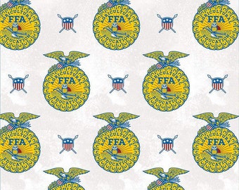 FFA Emblems on Off White Fabric / FFA Refreshed By Riley Blake / Future Farmers of America Cotton Fabric Yardage & Fat Quarters