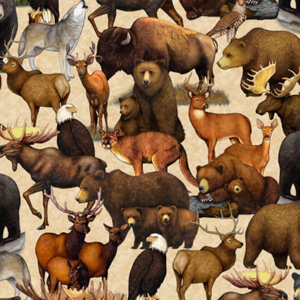 Deer, Bear and Elk Fabric / Wildlife Untamed Collection by QT Fabric by the yard / Yardage & Fat Quarters Available