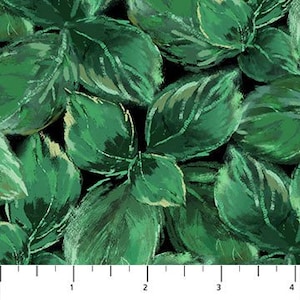 Hydrangea Leaves on Green Fabric Rhapsody in Blue by Northcott Fabric Floral Blender Fabric Yardage & Fat Quarters Available