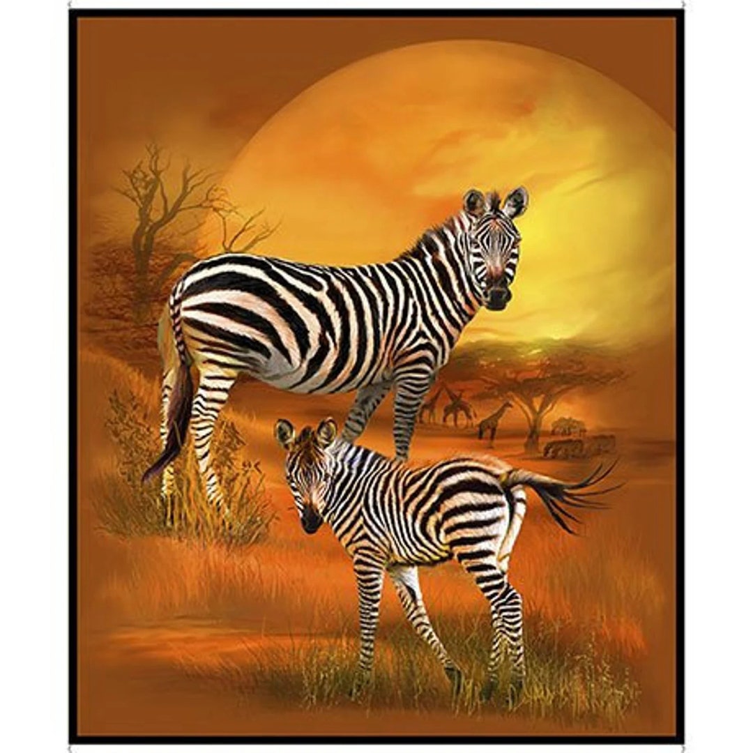 Wild Zebra Panel Fabric Panel Quilt Panel / Zebra Sunset Collection