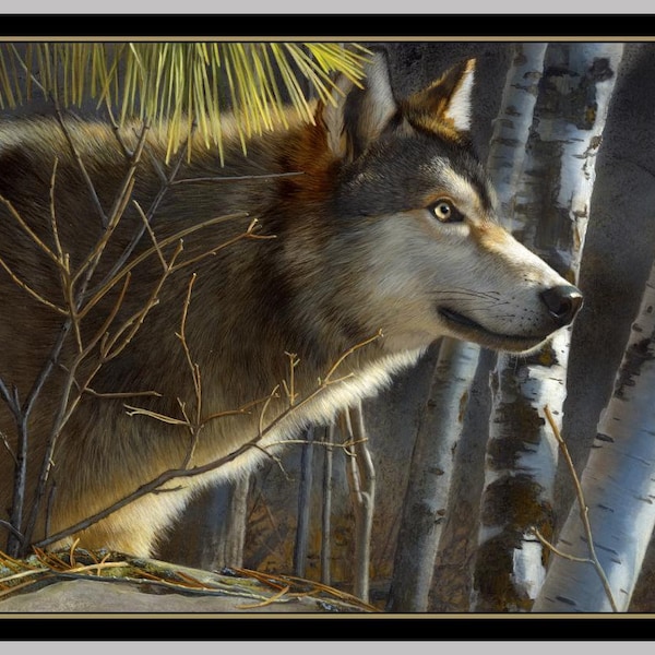 Majestic Wolves Wolf Fabric Panel 24x43"  by QT Fabric by the panel