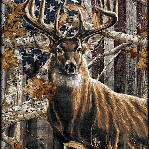 Deer Quilt Fabric Panel / Realtree Patriotic Deer Panel 24x44 inch  / Digital Deer Fabric Panel / Sykel MilitaryFabrics