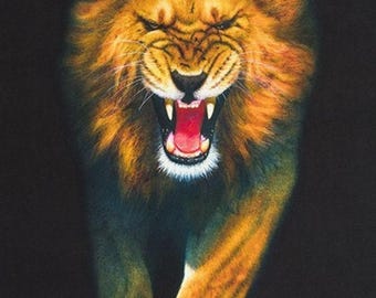 Snarling Lion Fabric Panel / Animal Kingdom Snarling Lion 24" x 44" Fabric Panels / Robert Kaufman lion Quilt panels
