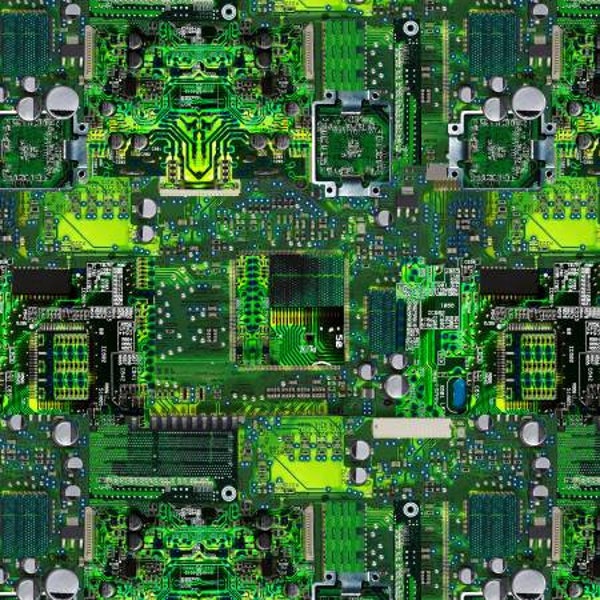 Computer Motherboard Fabric / Circuit Board Green Fabric Green Computer Memory Board / Yardage and Fat Quarters / Computer Science Fabric