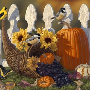 Bountiful Harvest Cornucopia 36&quot; Panel Autumn Thanksgiving Fall Panel by David Textiles Quilting Panels