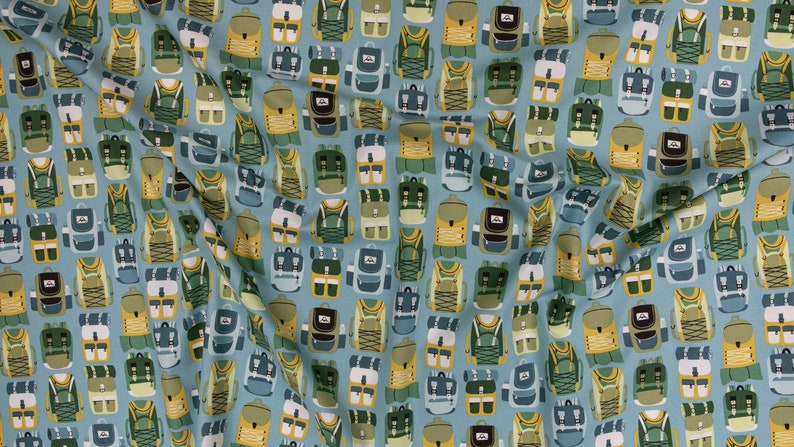 Camping Fabric Sky Fabric from RJR Fabrics Backpacks Camping Crew Yardage and Fat Quarters available