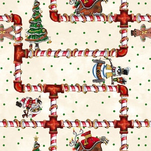 Tissu steampunk Christmas Candy Cane Pipes par QT Tissu par mètre, mètre et gros quarts disponibles