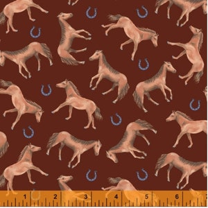 Caballos de la suerte, vaquero del desierto, tela de paisaje desértico cortada a medida, tela del oeste en yardas de Windham Fabrics, Fat Quarters disponibles