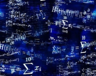 Science Formulas on Navy Fabric, Crack The Code Collection by Hoffman California Fabric Yardage and Fat Quarters, Computer Science Fabric