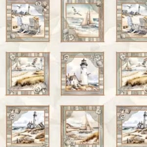 Coastal Escape, Coastal Picture Patch 24" Panel by Benartex  Fabric Panel / Quilt Panel  Fabric Panel