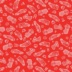 Red Rescue Vehicle Glows In The Dark Fabric / First Responder Fabric, Save the Day by Kanvas Studio