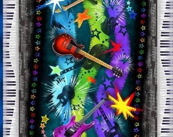 Musik Gitarre Bordüre Stripe Rockin' Out von Oasis Fabrics 100% Baumwolle / Fat Quarter Fabric & Meterware