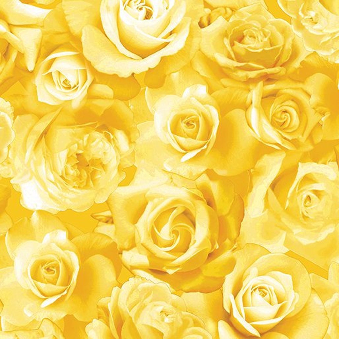 Packed Yellow Roses Fabric, Flowers in Friendship Floral Flowers by ...