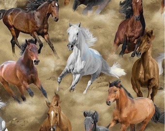 Running Horses on Brown Fabric /  Wild Horses by Timeless Treasures  Yardage  Western Fabric by the Yard & Fat Quarters