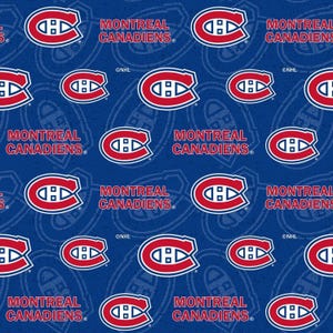 NHL Hockey Montreal Canadiens Fabric / Face Off Cotton Fabric by the yard / Sykel Hockey Fat Quarters & Yardage